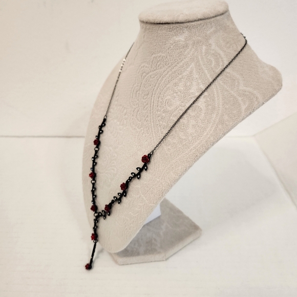 Red Metal Roses, Rhinestone Tassel, Victorian Inspired - Picture 7 of 12